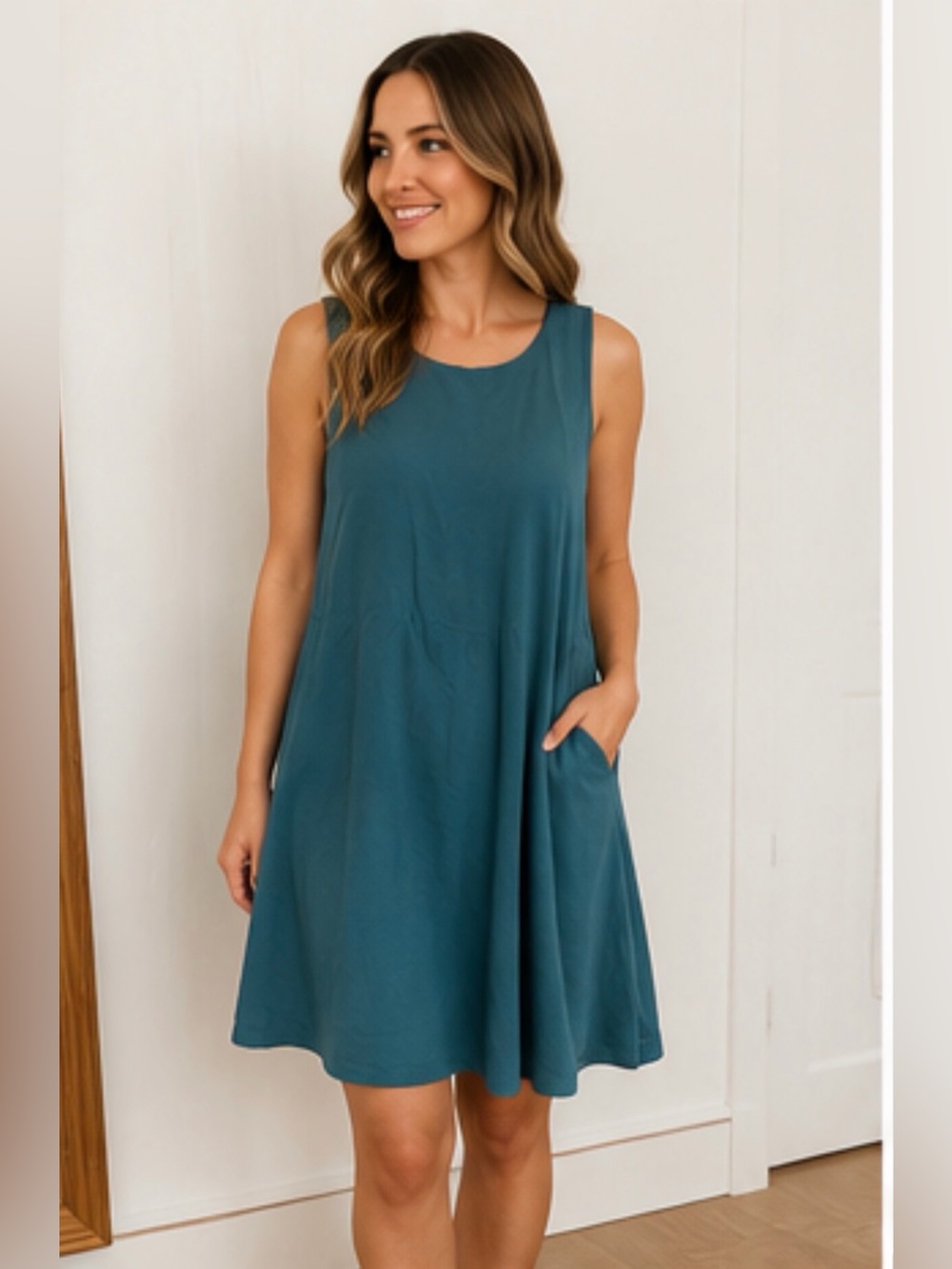 Reitmans Teal Sleeveless Zip-Back Dress